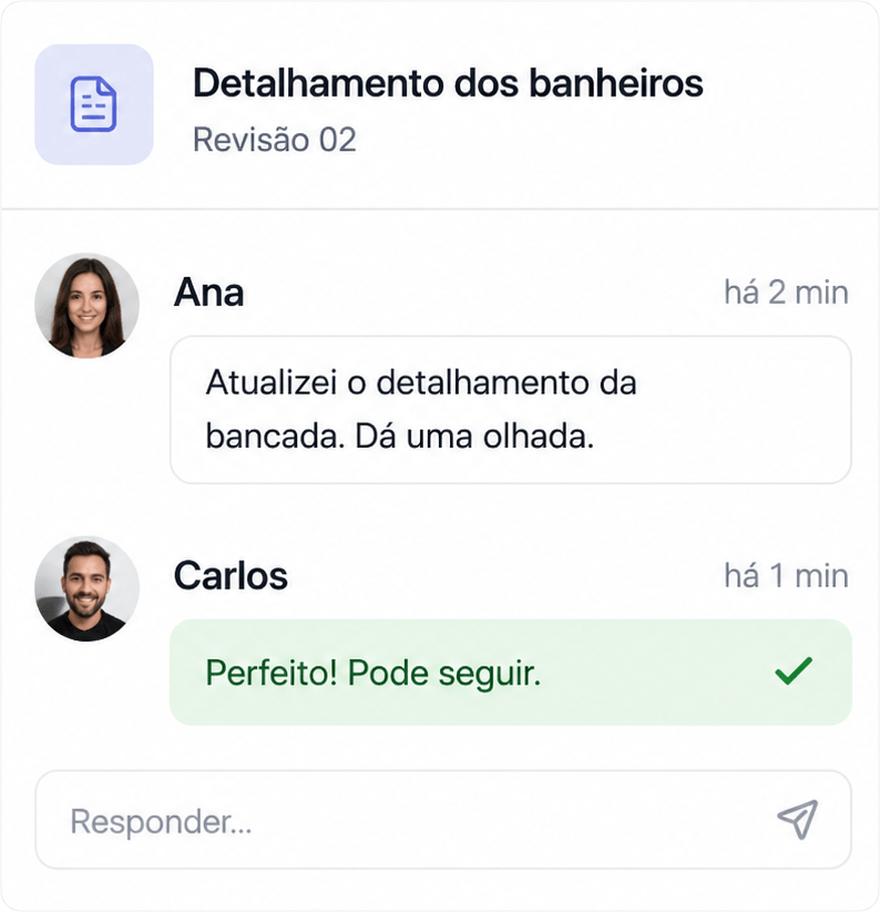 Conversa de aprovação sobre um detalhamento do projeto