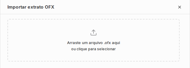 Diálogo Importar extrato OFX com área de upload para arquivo .ofx.