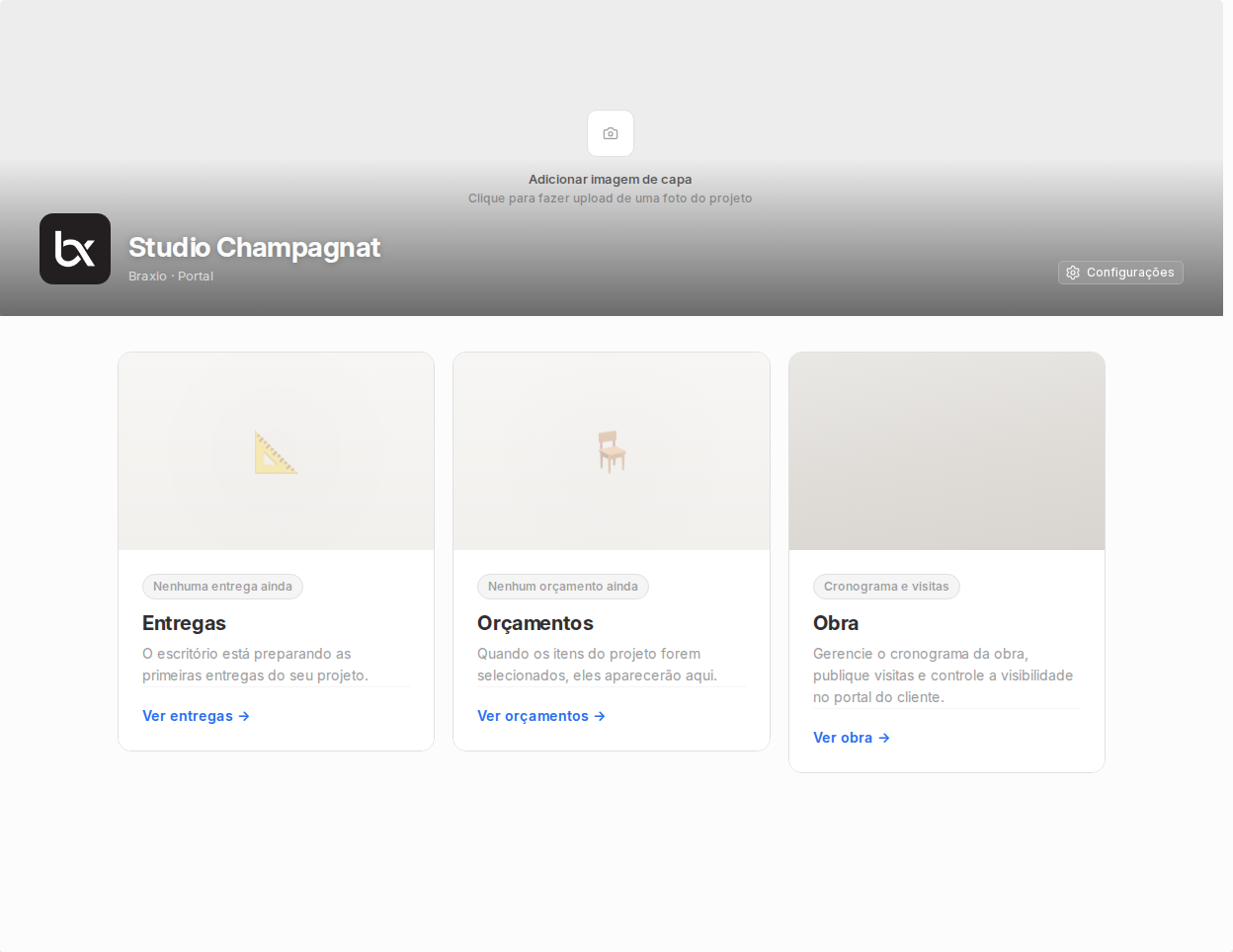 Portal do Cliente no projeto com card Obra para cronograma e visitas.